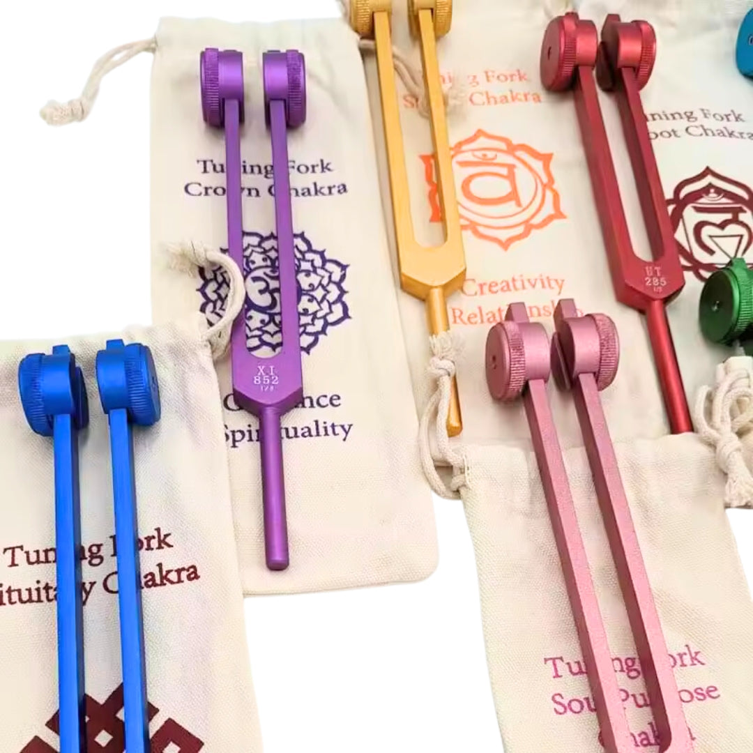 7 Chakras Weighted Tuning Forks Set Coloured Healing Moments