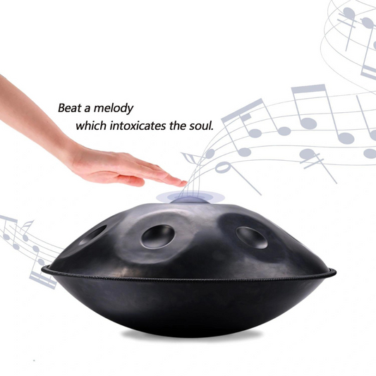 Handpan Steel Tongue Percussion Drum with 9 Notes, 22" Inch - Black Color with Bag Healing Moments