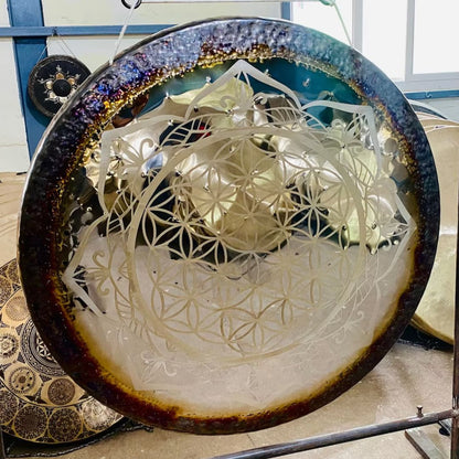 Flower of Life Mirror Gong, High Quality Unique 32" Gong with Solid, Flummy, Friction & Whale Mallets Healing Moments