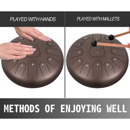 Percussion Instrument Steel Tongue Drum 12 Inches 13 Notes With Bag, Book, Mallets, Mallet Bracket, Hand Pan Drum Instrument Healing Moments