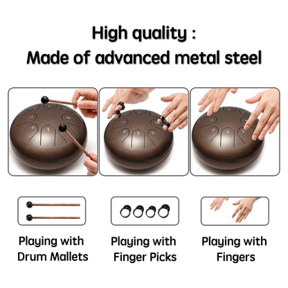 Percussion Instrument Steel Tongue Drum 12 Inches 13 Notes With Bag, Book, Mallets, Mallet Bracket, Hand Pan Drum Instrument Healing Moments
