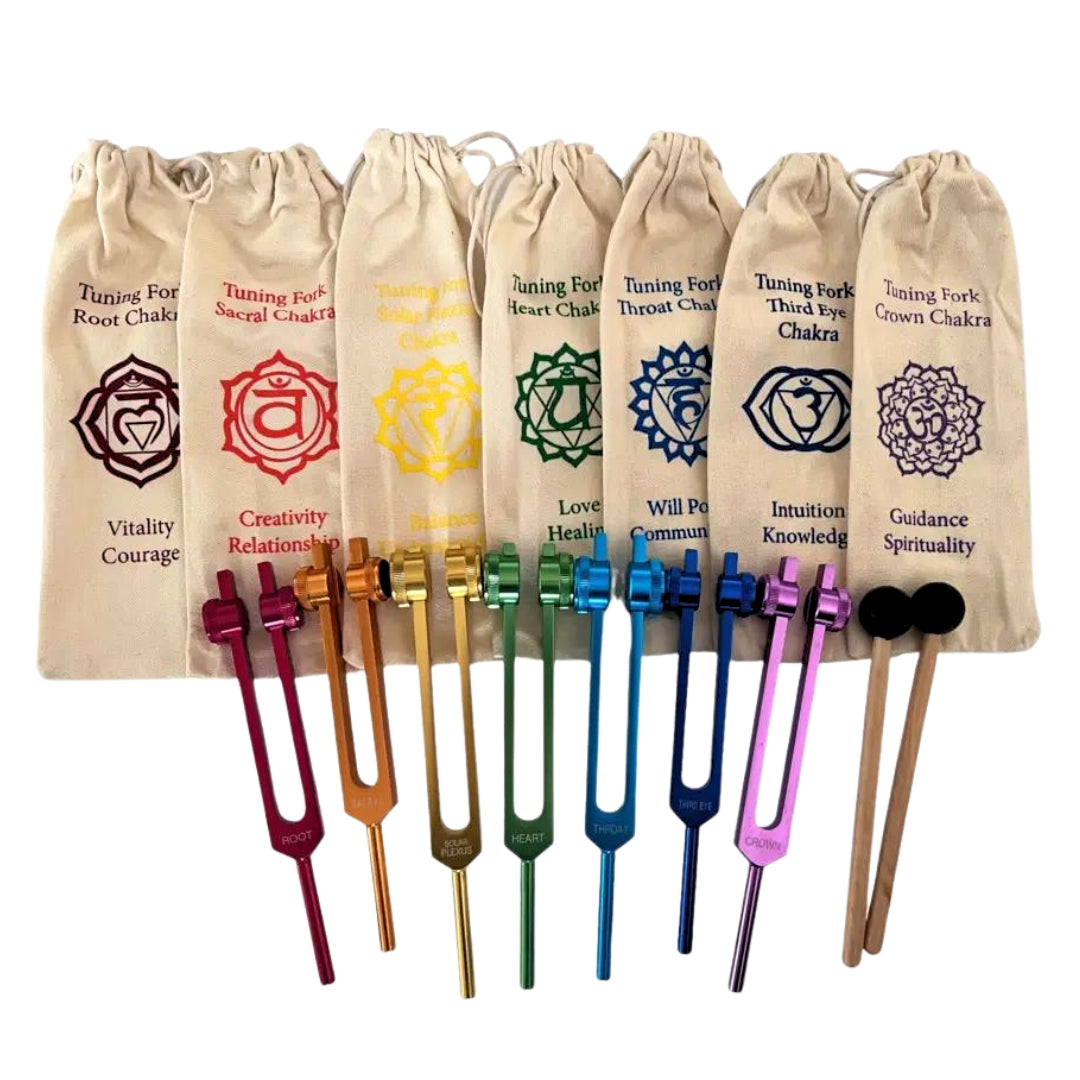 7 Chakras Weighted Tuning Forks Set Coloured Healing Moments