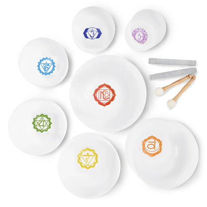440hz Perfect Pitch 7 Chakras Frosted Quartz Crystal Singing Bowl Set (6 - 12 Inches) Healing Moments