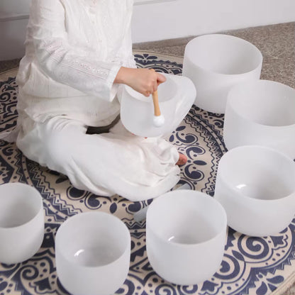 440hz Perfect Pitch 7 Chakras Frosted Quartz Crystal Singing Bowl Set (6 - 12 Inches) Healing Moments
