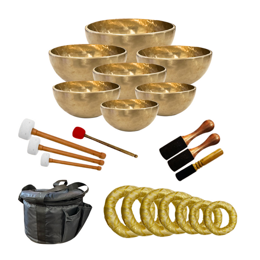 Matte Golden Finish 7 Chakra Singing Bowl Set For Healing & Meditation, Professionally Tuned Healing Moments