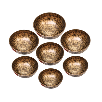 Full Moon Tiger Eye 7 Chakras Handmade Singing Bowls Set | Antique Sound Healing Bowls Healing Moments