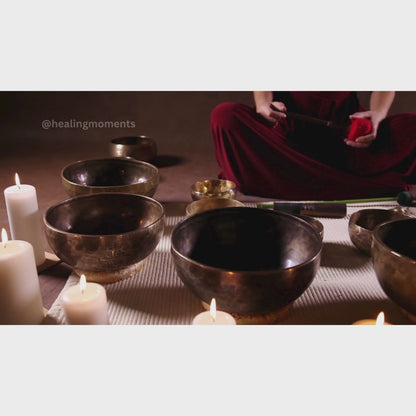 Full Moon Tiger Eye 7 Chakras Handmade Singing Bowls Set | Antique Sound Healing Bowls